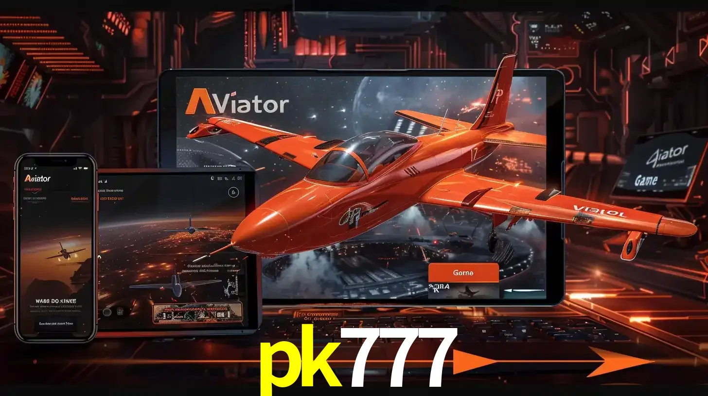 Apresentação tecnológica do jogo Aviator com um avião saindo da tela de um tablet, demonstrando a experiência imersiva em múltiplos dispositivos no pk777.