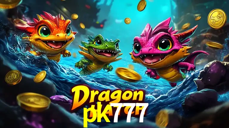 Arte promocional do jogo Dragon Hatch com três adoráveis dragões bebês nadando entre moedas de ouro, um dos slots mais divertidos para jogar no cassino pk777.