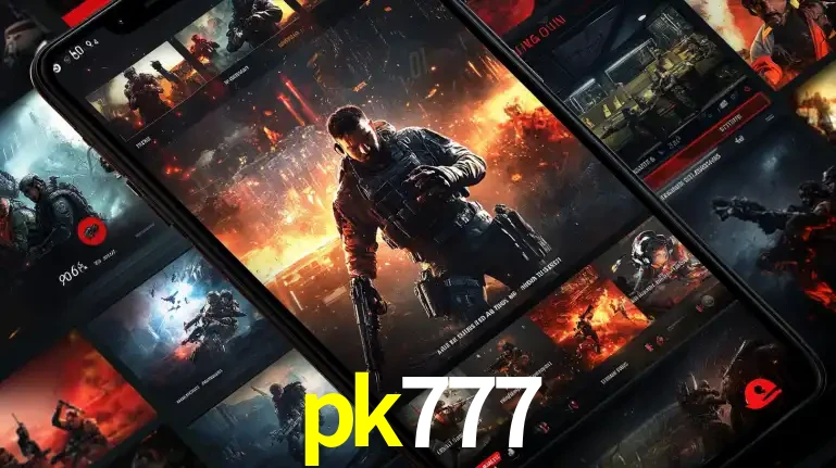 Tela de um celular exibindo uma galeria de jogos de tiro com temática militar, mostrando a variedade de e-sports disponíveis para apostas na plataforma de entretenimento pk777.