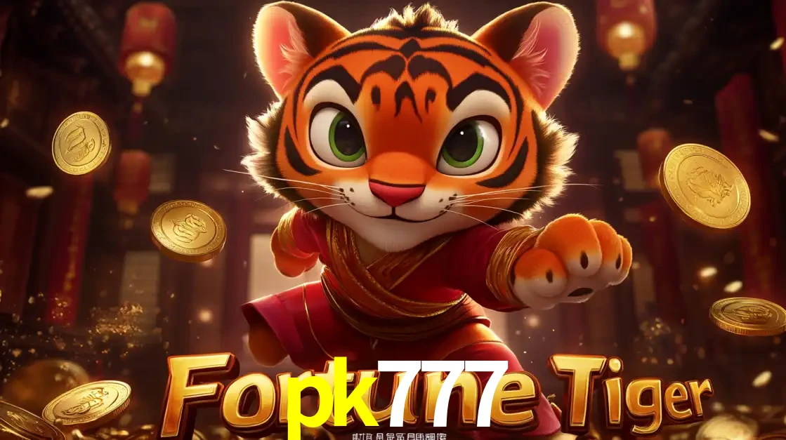 O carismático mascote do jogo de slot Fortune Tiger, um tigre fofo em pose de artes marciais, pronto para trazer sorte e multiplicadores de ganhos no cassino online pk777.